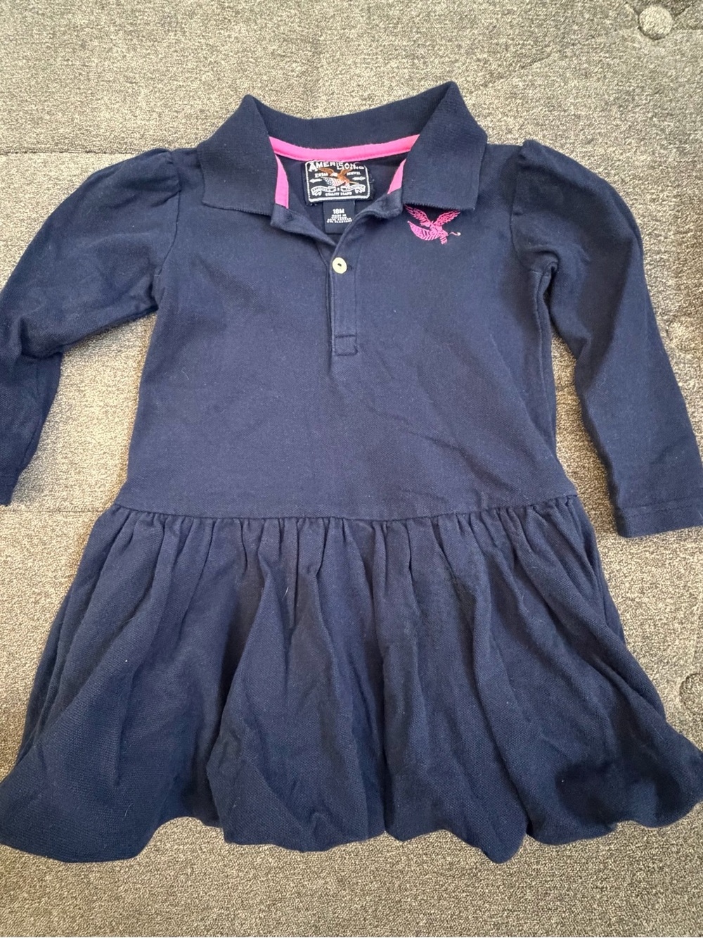 American Living Navy Polo Dress with Pink Logo - Kids
